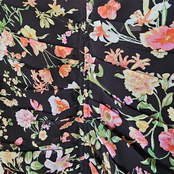 EUC FOREVER 21 FLORAL SPAGHETTI STRAP MIDI DRESS RUCHED RUFFLED SIZE LARGE - Picture 9 of 14